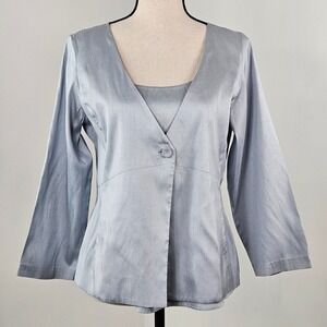 Eileen Fisher Gray Silk Jacket Blazer & Tank Blouse | Women Small | MINOR FLAW